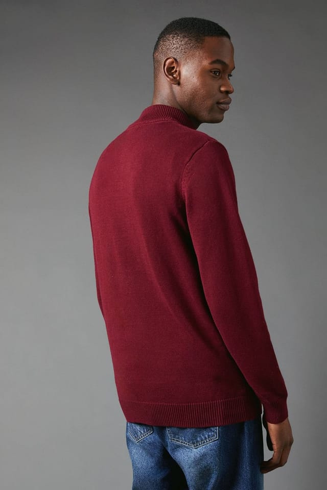 Maine Maine Men's Premium Pure Cotton Half Zip Funnel Jumper in Burgundy - 3