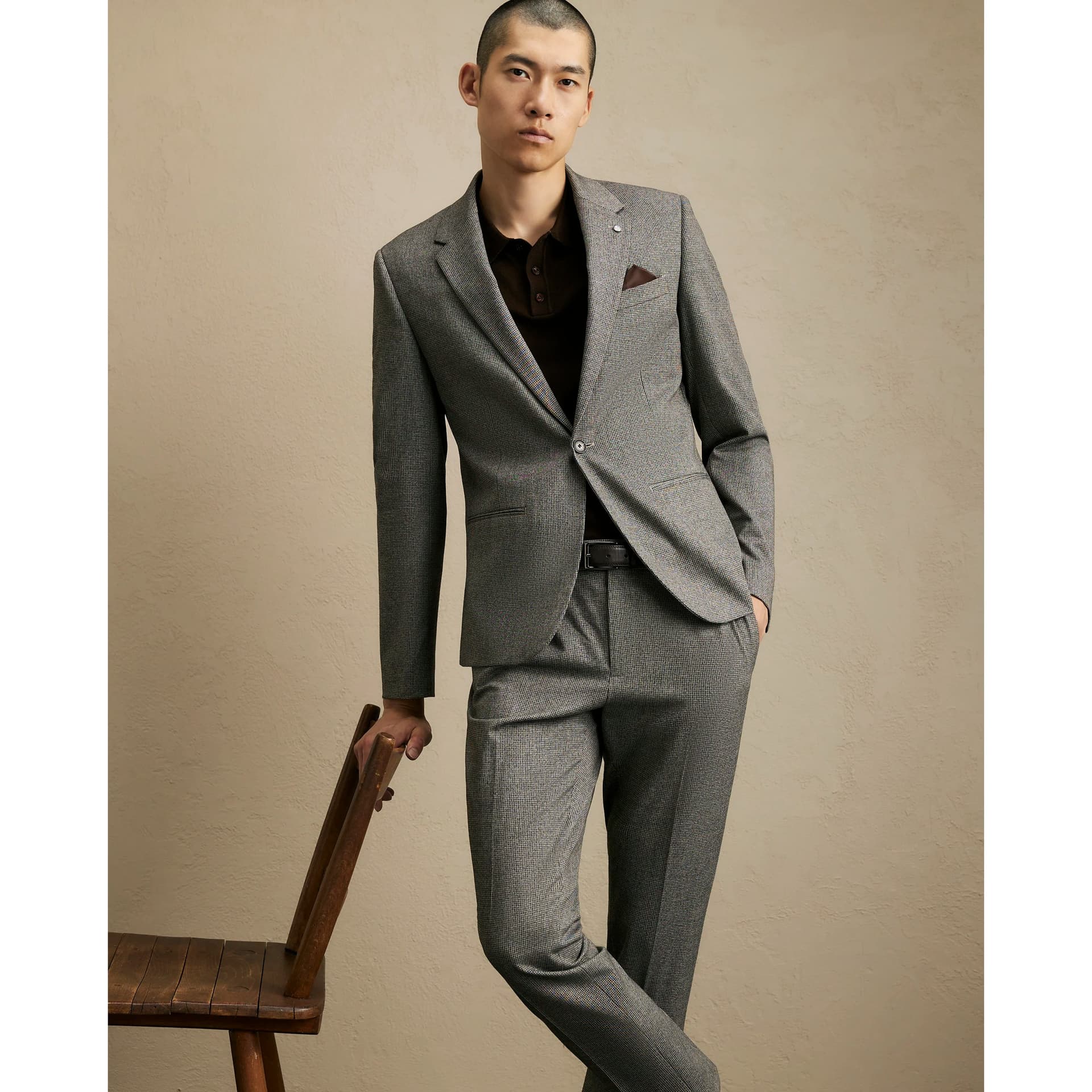 River Island Mens River Island Grey Slim Fit Dogtooth Suit Jacket
