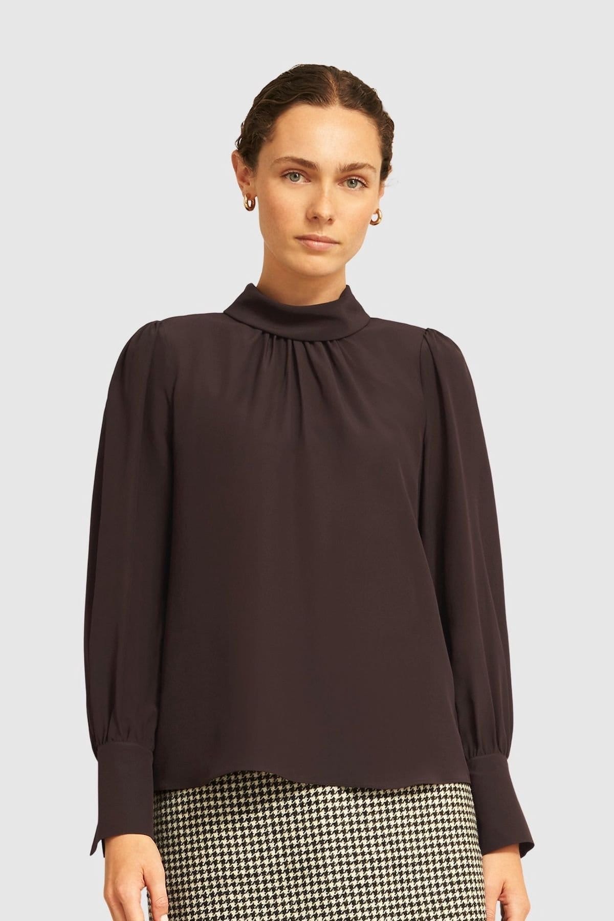 Hobbs London Dark Brown Silk Blouse