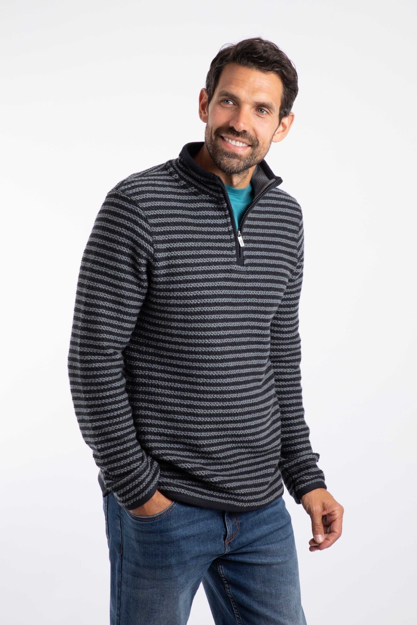 Weird Fish Weird Fish Men's Shorling 1/4 Zip Striped Macaroni Sweatshirt in Black