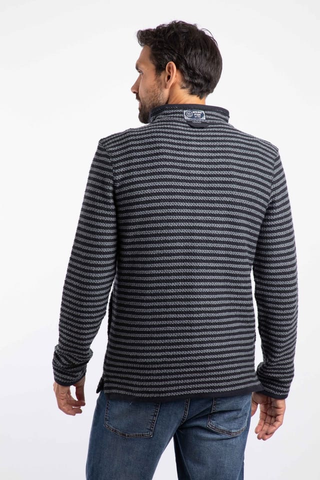 Weird Fish Weird Fish Men's Shorling 1/4 Zip Striped Macaroni Sweatshirt in Black - 3
