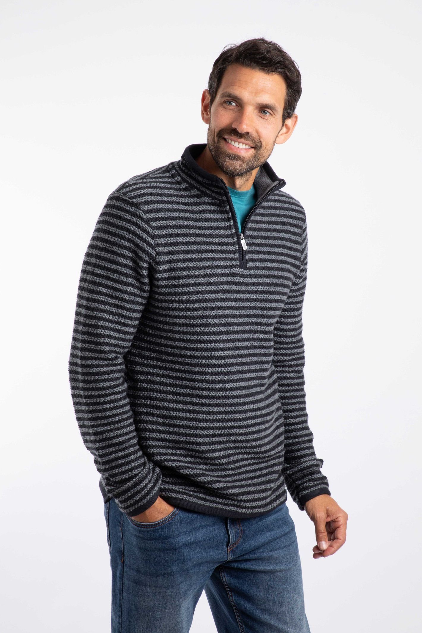 Weird Fish Weird Fish Men's Shorling 1/4 Zip Striped Macaroni Sweatshirt in Black - 4