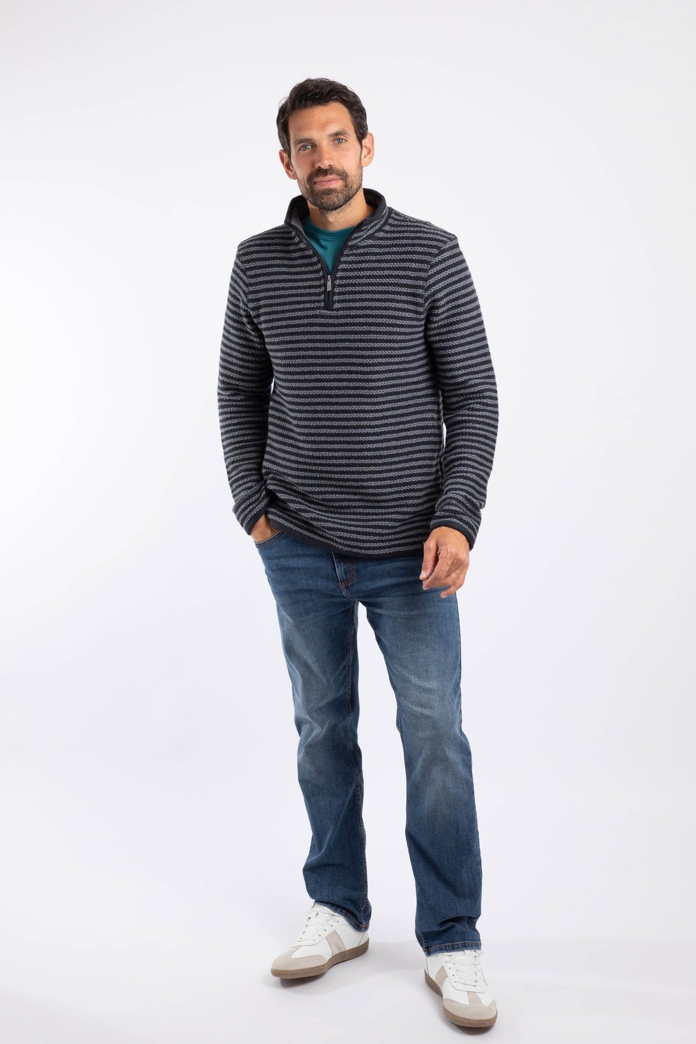Weird Fish Weird Fish Men's Shorling 1/4 Zip Striped Macaroni Sweatshirt in Black - 4