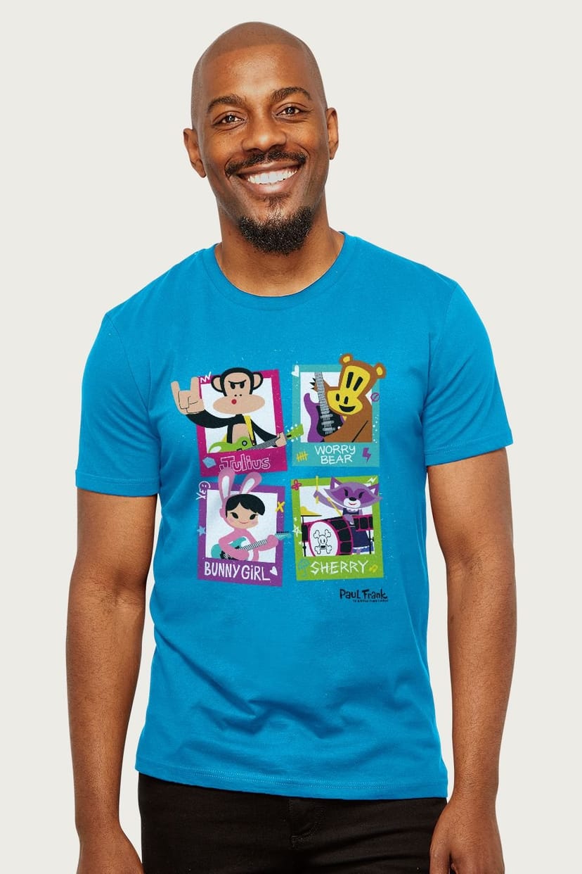 Paul Frank Paul Frank Men's Julius The Monkey & Co Rock Music Band T-Shirt in Mid Blue - 1