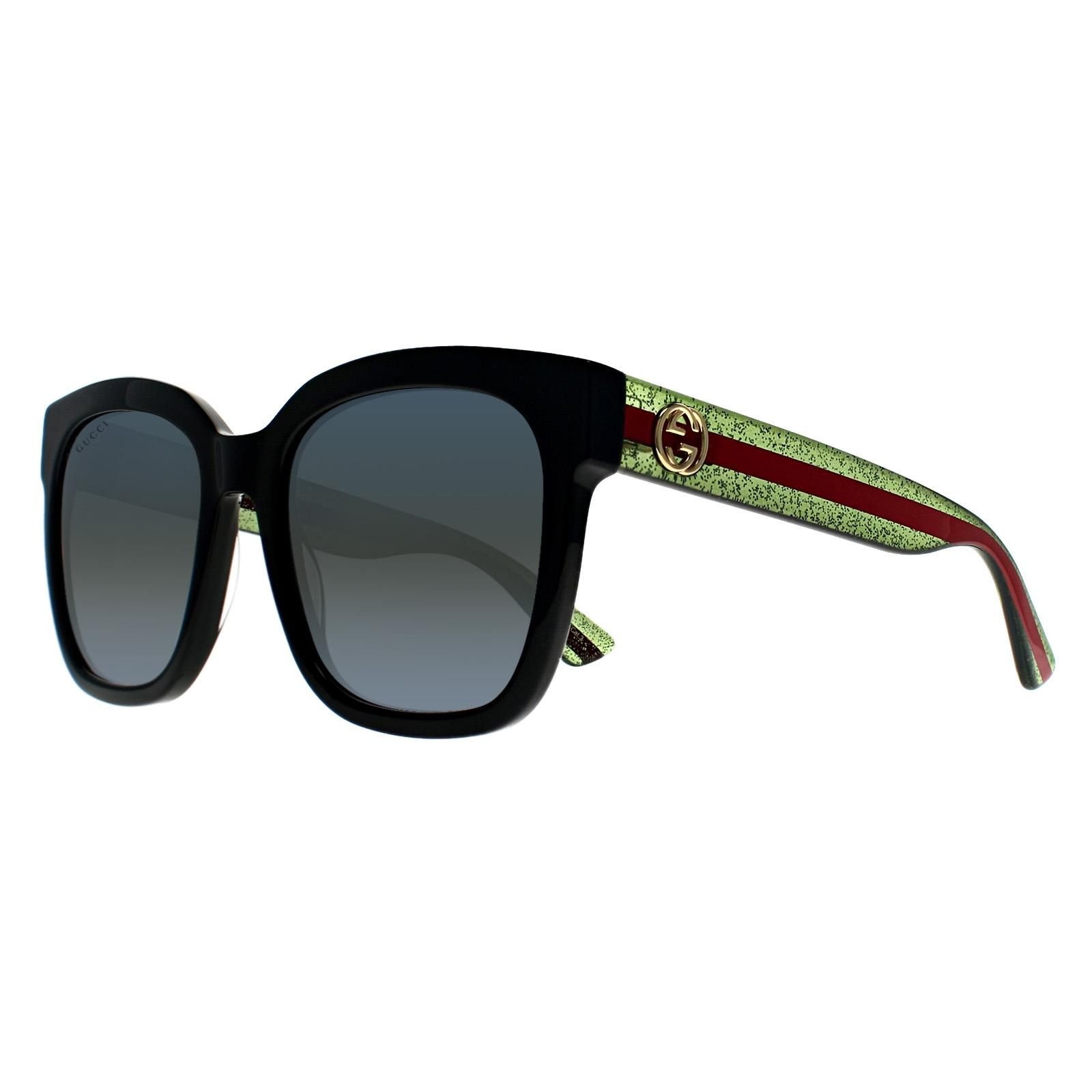 Gucci Gucci Women's Square Black With Green & Red Glitter Grey Gradient GG0034SN Sunglasses - 2