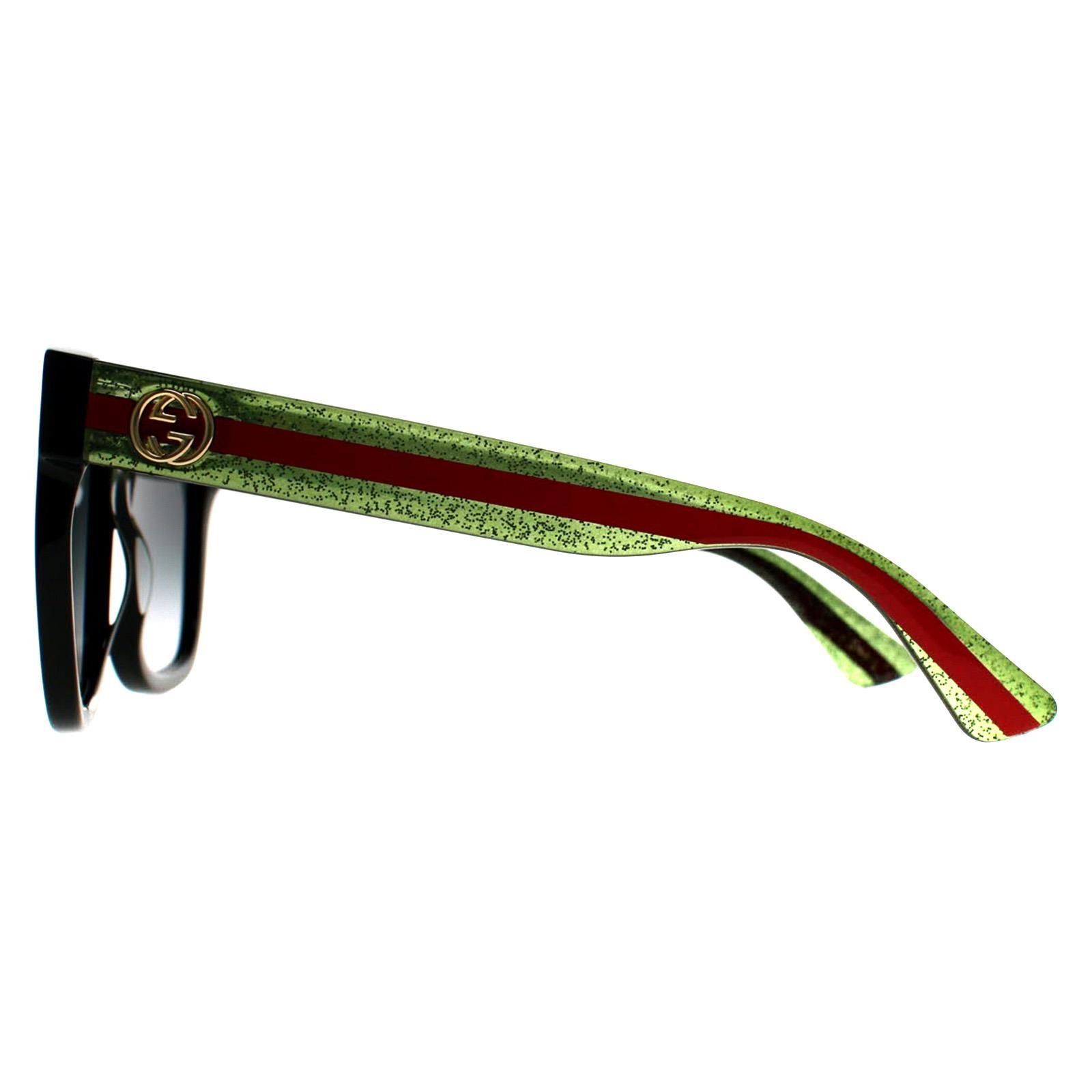 Gucci Gucci Women's Square Black With Green & Red Glitter Grey Gradient GG0034SN Sunglasses - 3