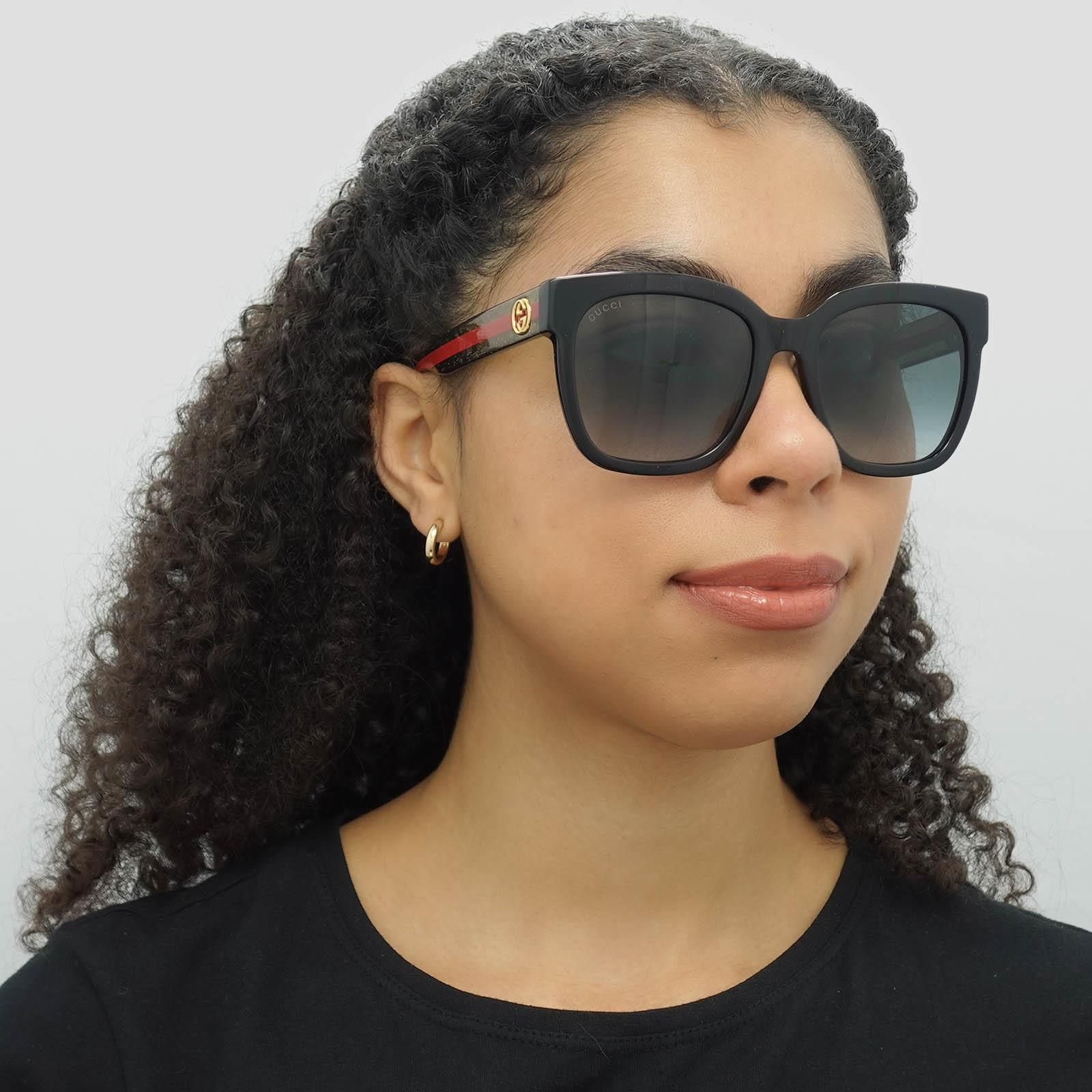 Gucci Gucci Women's Square Black With Green & Red Glitter Grey Gradient GG0034SN Sunglasses - 4