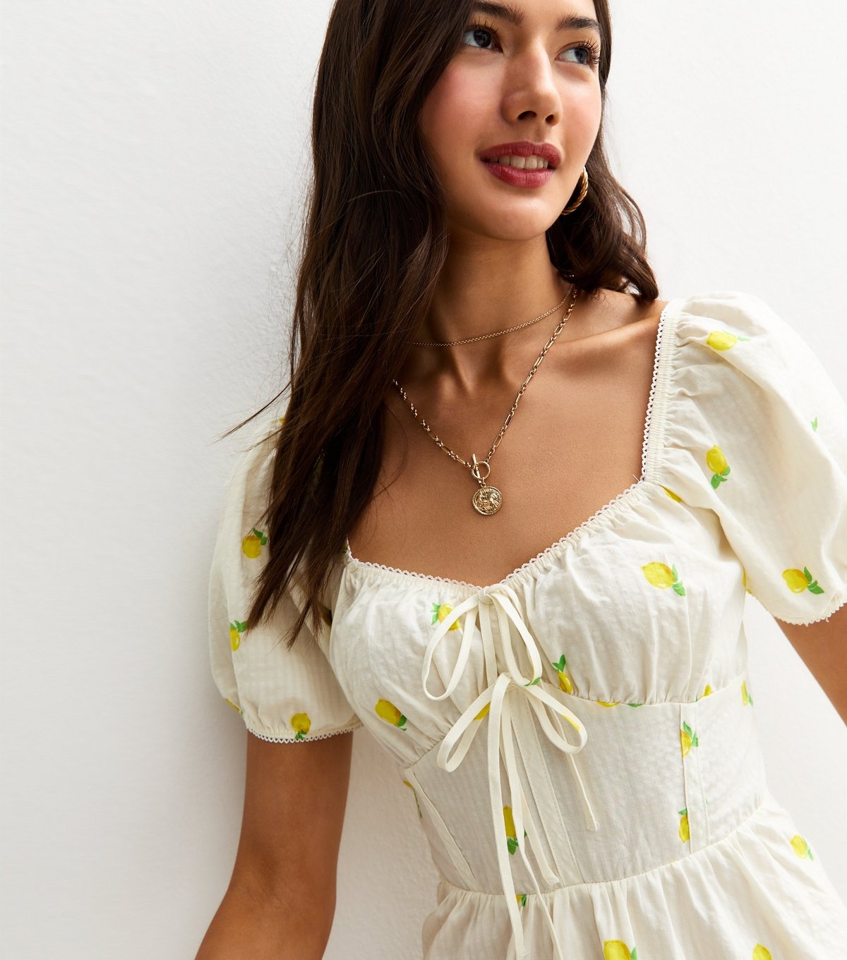 New Look Women's Cream Lemon Print Milkmaid Mini Dress New Look - 2