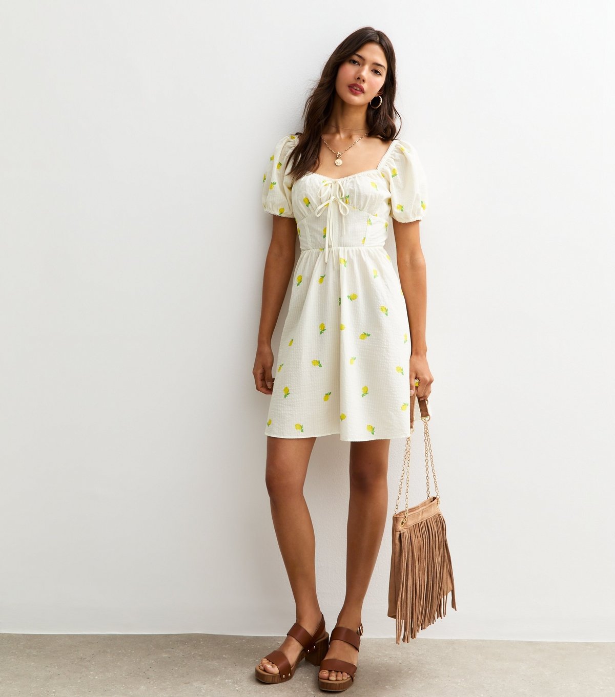 New Look Women's Cream Lemon Print Milkmaid Mini Dress New Look - 3