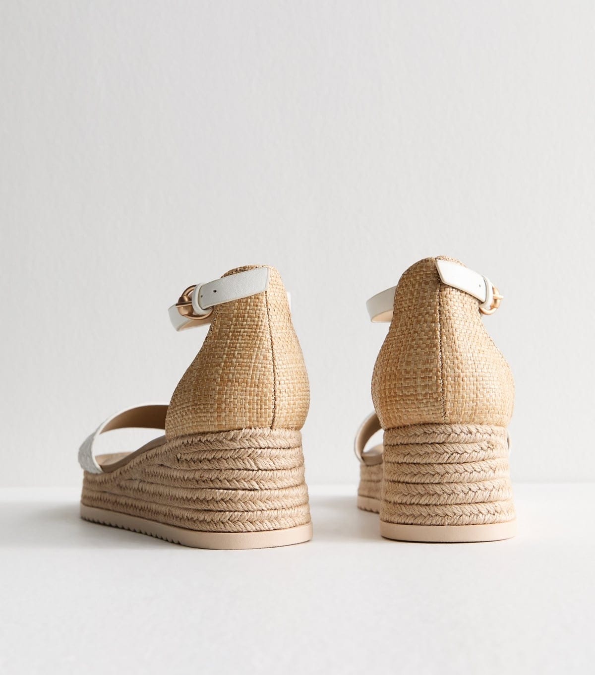 New Look Women's Wide Fit White Faux Leather Woven Strap Flatform Wedge Sandals Vegan New Look - 4