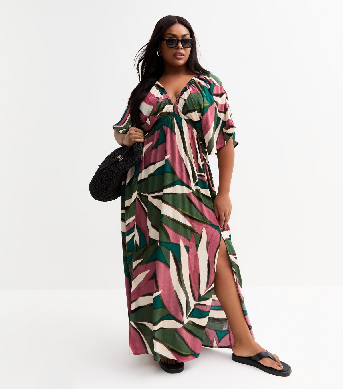 New Look Women's Green Floral Print V-Neck Maxi Dress Cover Up New Look - 3