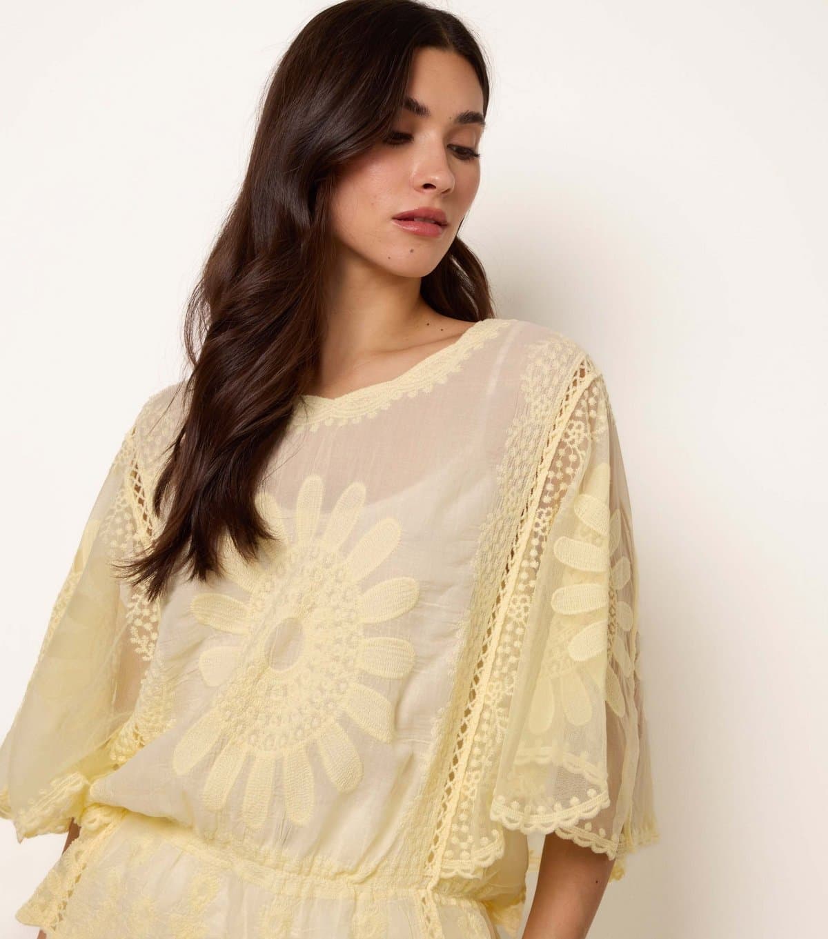 Blue Vanilla Women's Yellow Sunflower Lace Trim Blouse Blue Vanilla New Look