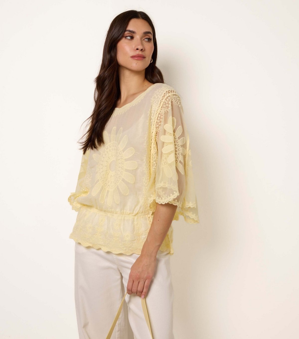 Blue Vanilla Women's Yellow Sunflower Lace Trim Blouse Blue Vanilla New Look - 3