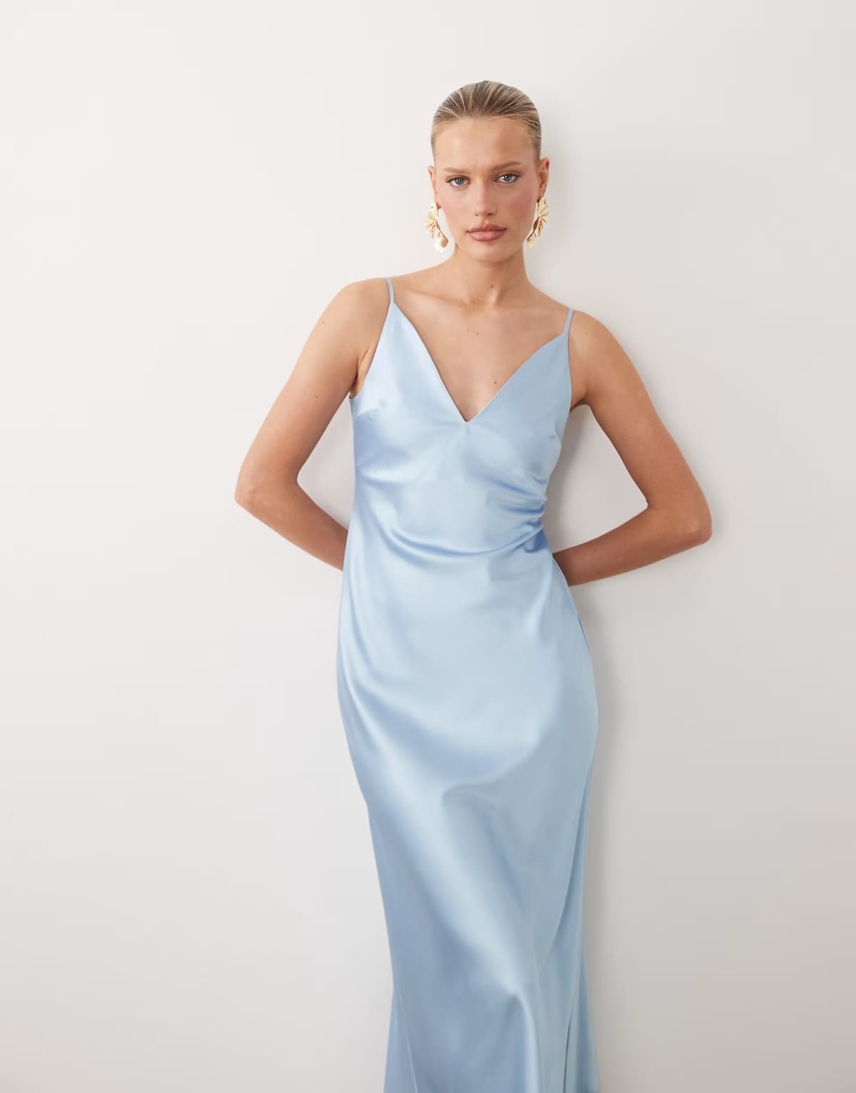 ASOS ASOS DESIGN high apex satin midi dress in light blue - 1