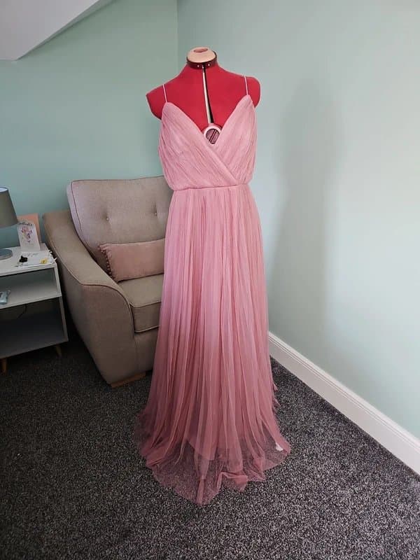 ASOS Design Cami pleated tule maxi dress in rose