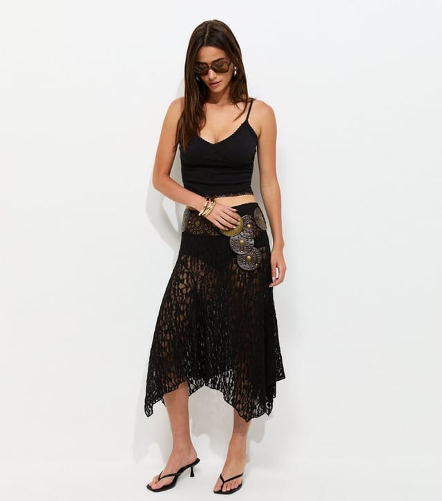 New Look Women's Black Cotton Rich Crinkle Texture Lace Trim Cami Top New Look - 3