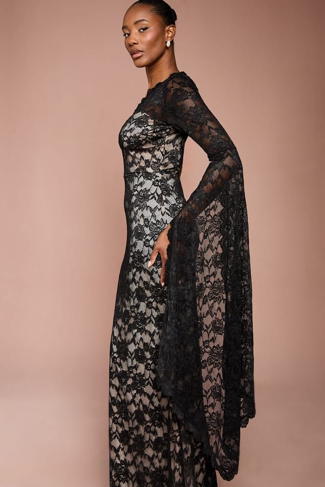 Coast Coast Women's One Shoulder Cap Detail Lace Maxi Dress in Black - 2