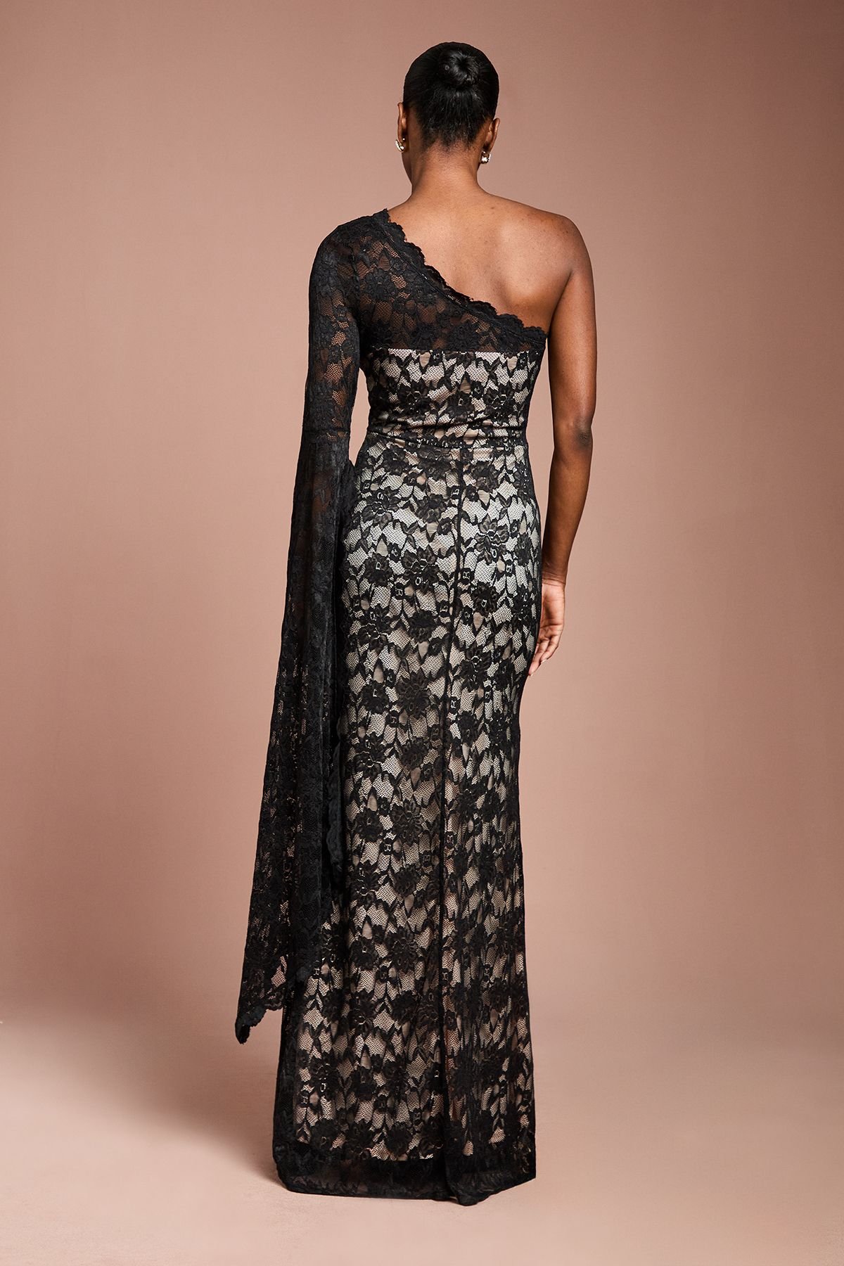 Coast Coast Women's One Shoulder Cap Detail Lace Maxi Dress in Black - 3
