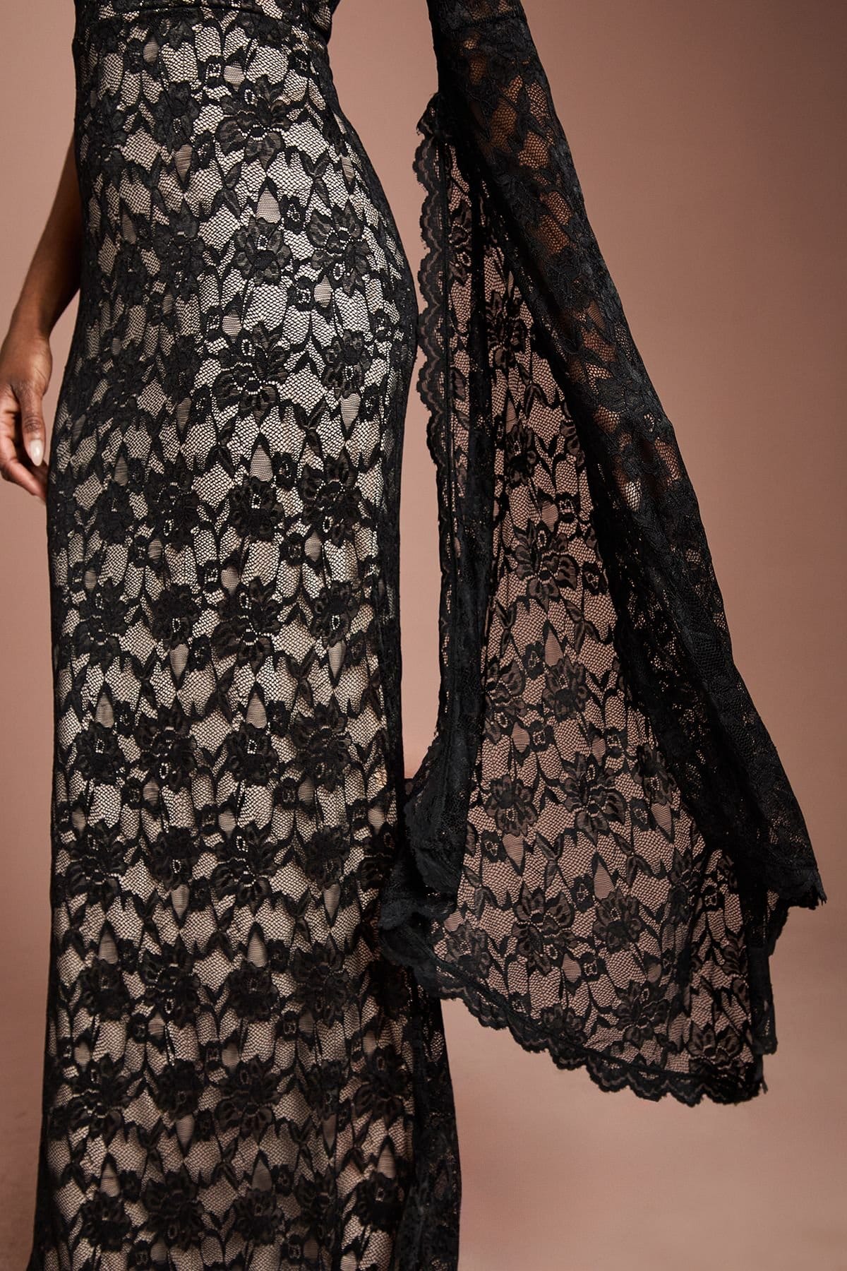 Coast Coast Women's One Shoulder Cap Detail Lace Maxi Dress in Black - 4