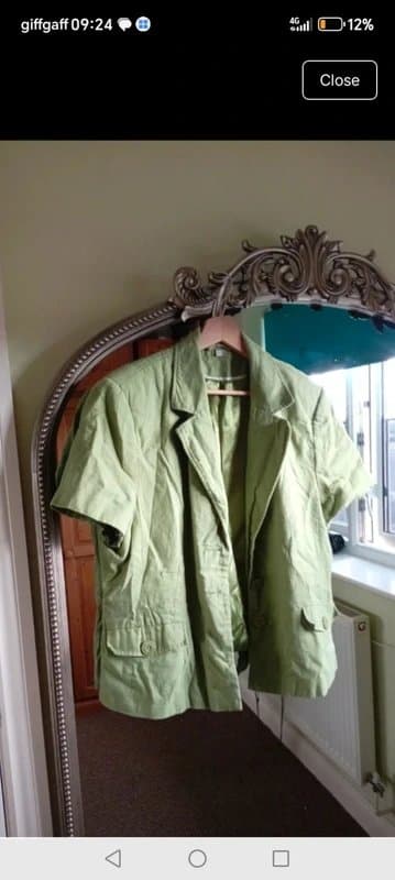 Vintage Dressing Ladies size 20 linen blend green Shortsleeve summer jacket blazer with pockets