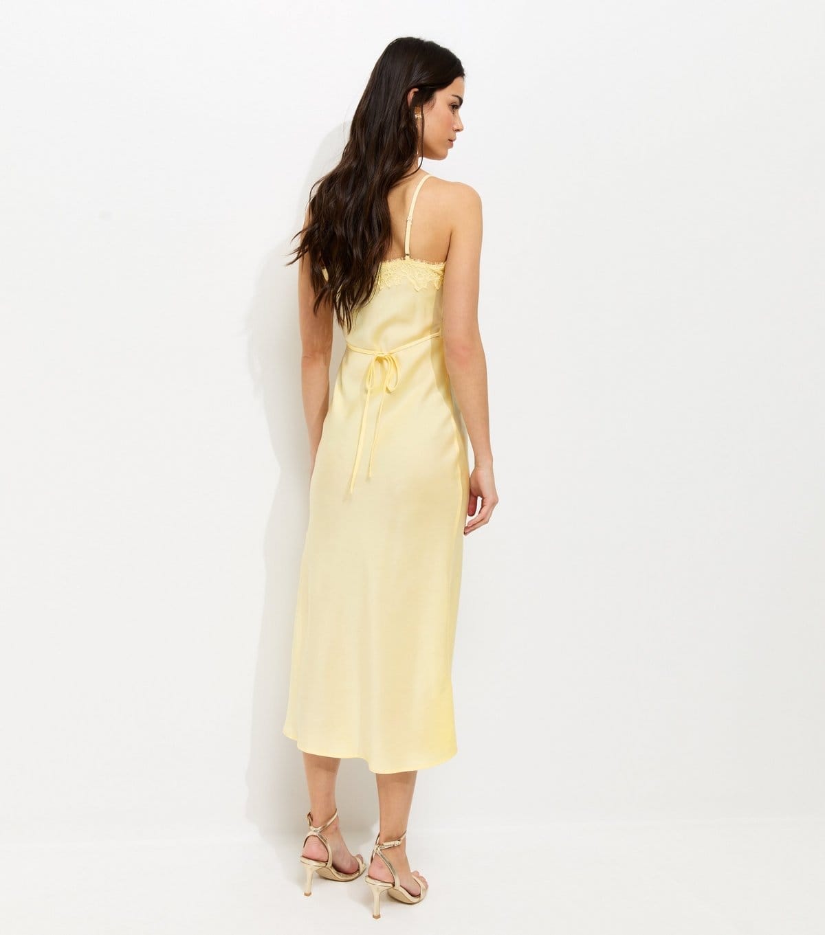 New Look Women's Light Yellow Lace Trim Slip Strappy Midi Dress New Look - 4