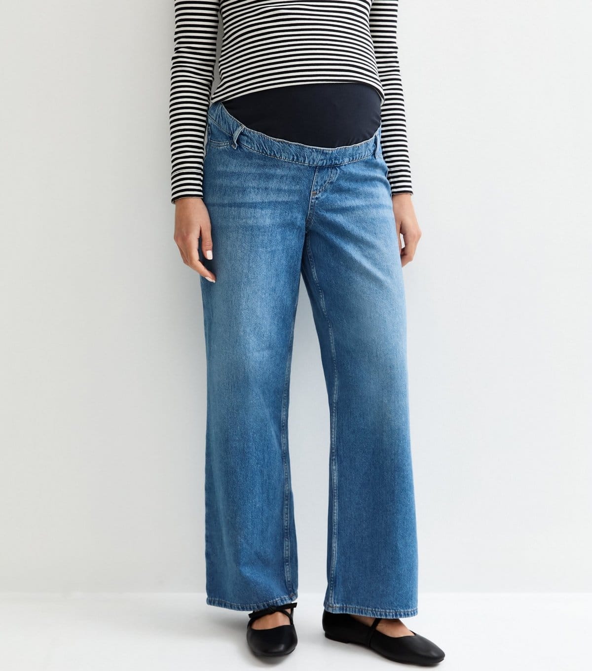 New Look Women's Maternity Mid Blue Wash Over Bump Wide Leg Jeans New Look - 4