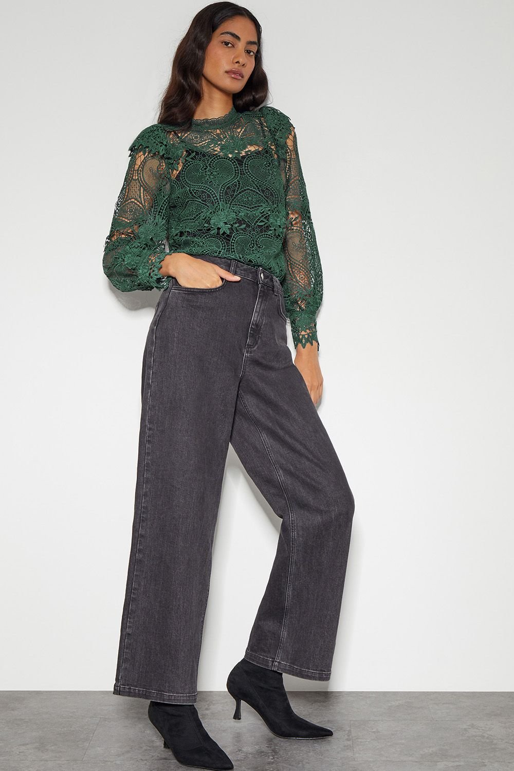 Monsoon Monsoon Women's Lucy Lace Long Sleeve Blouse Teal - 3