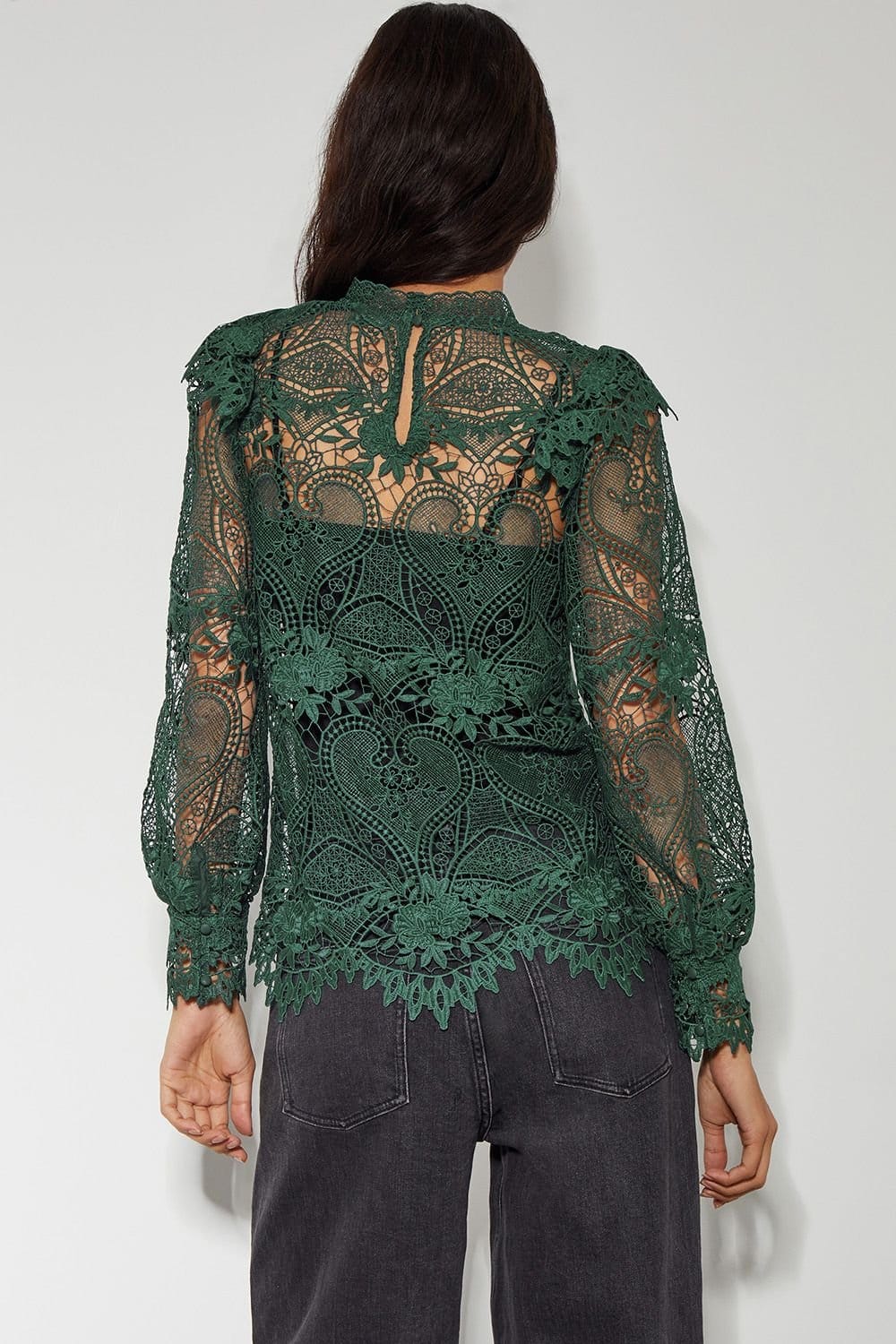 Monsoon Monsoon Women's Lucy Lace Long Sleeve Blouse Teal - 4