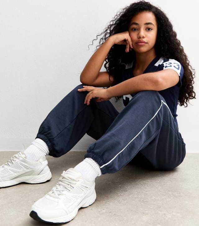 New Look Girls' Navy Contrast Trim Cuffed Joggers New Look - 2