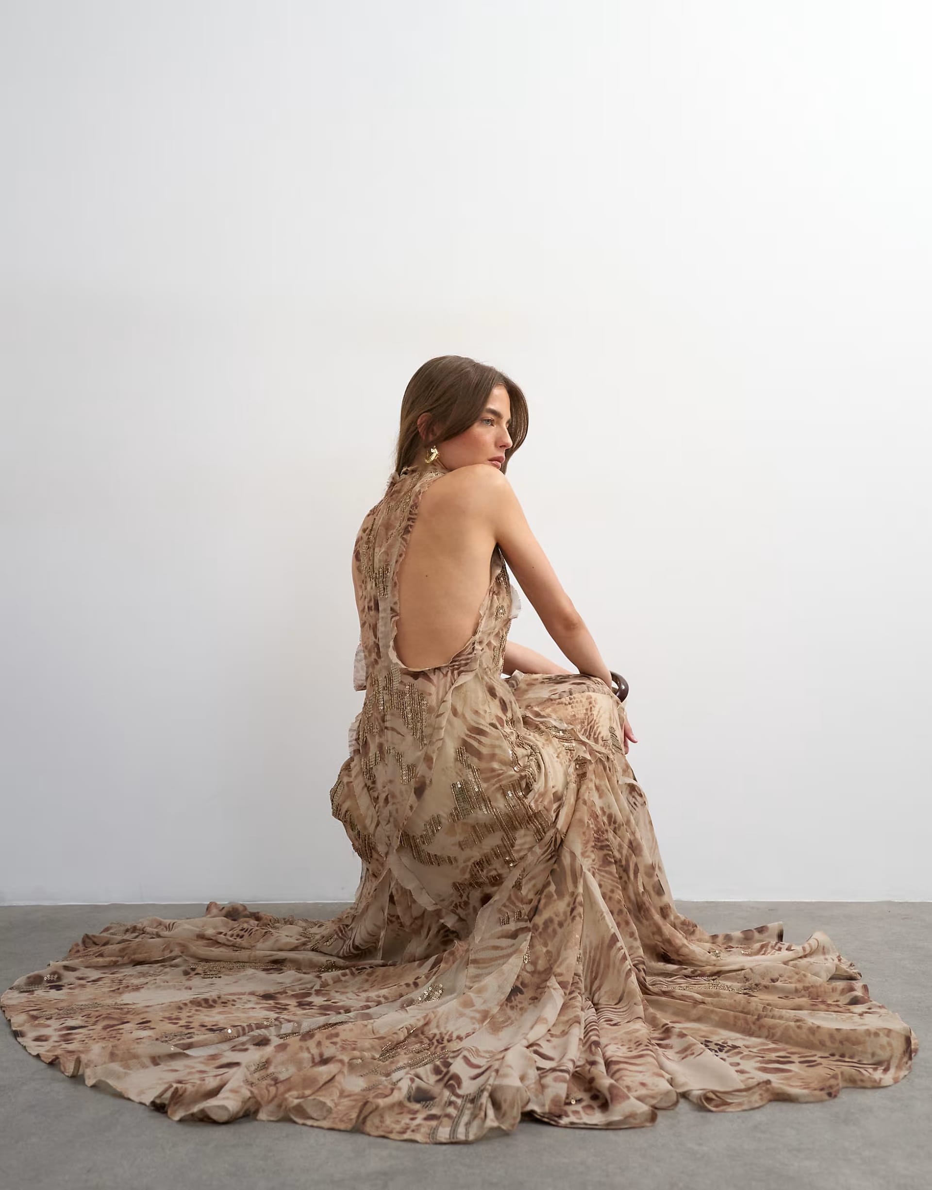 ASOS Abstract Animal Print Embellished High Neck Maxi Dress