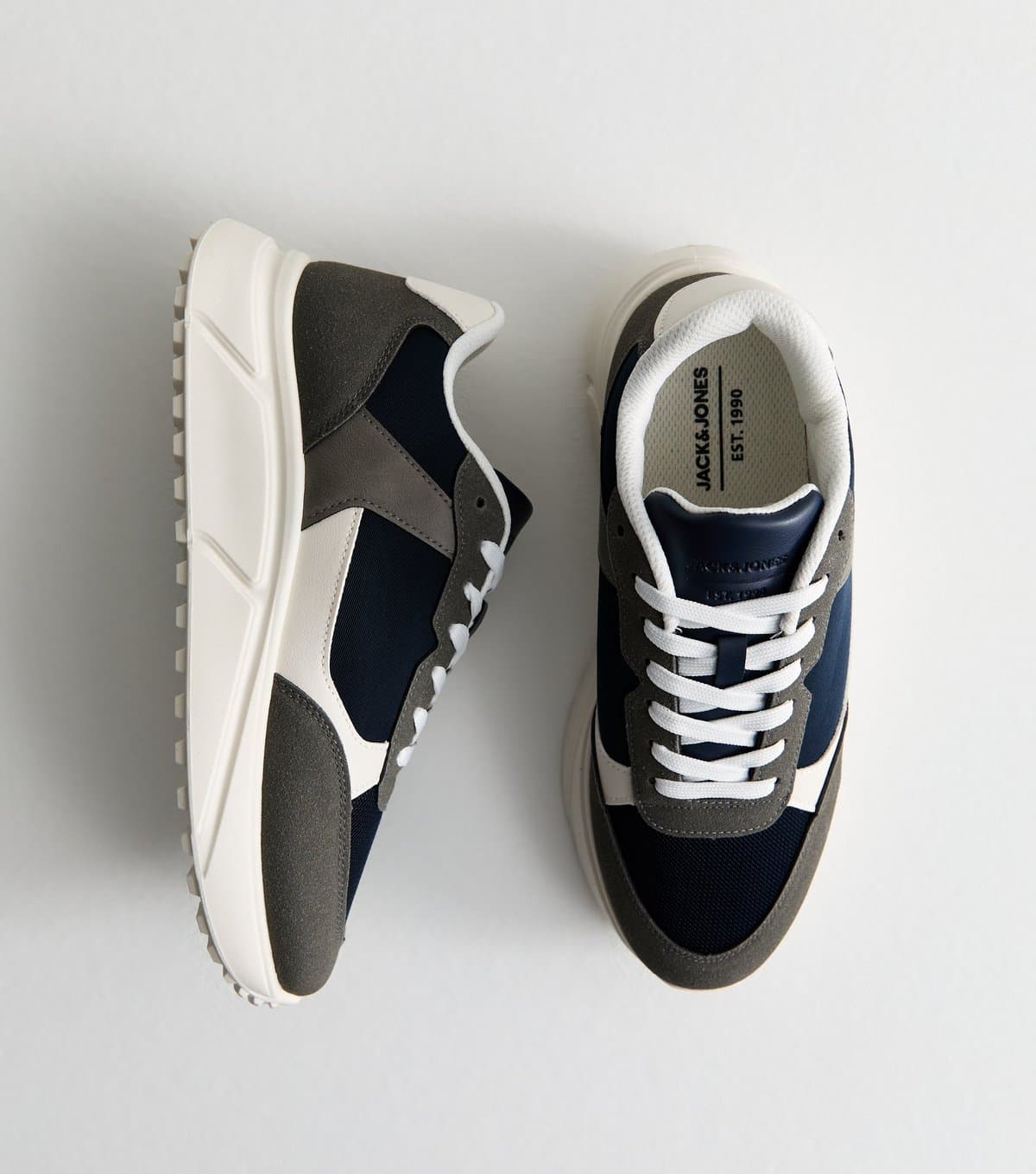 jack & jones Men's Grey Faux Suede and Leather Panelled Trainers Jack & Jones New Look