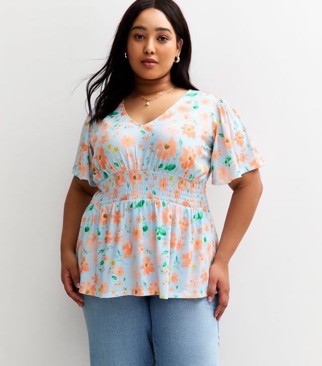 New Look Women's Plus Size Light Blue Floral Print Top Curves New Look - 2
