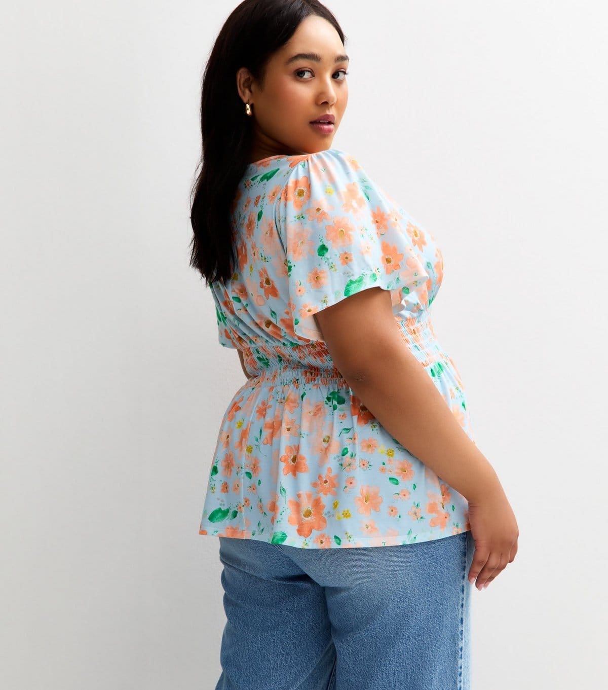 New Look Women's Plus Size Light Blue Floral Print Top Curves New Look - 4
