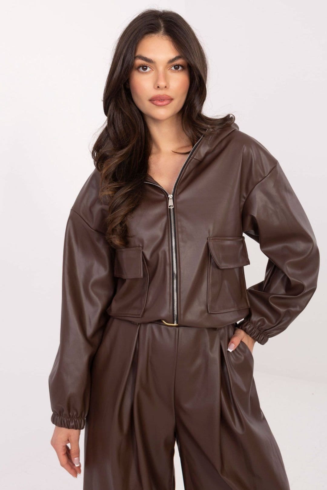 Love Lace Brown Faux Leather Short Jacket