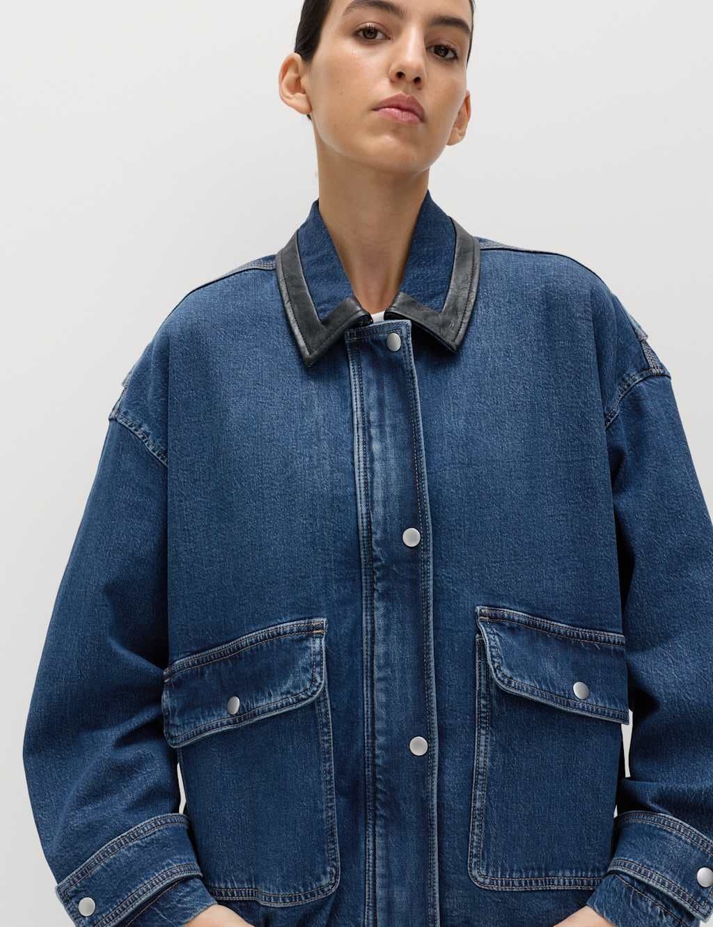 Marks & Spencer M&S Denim Relaxed Bomber Jacket Medium Indigo