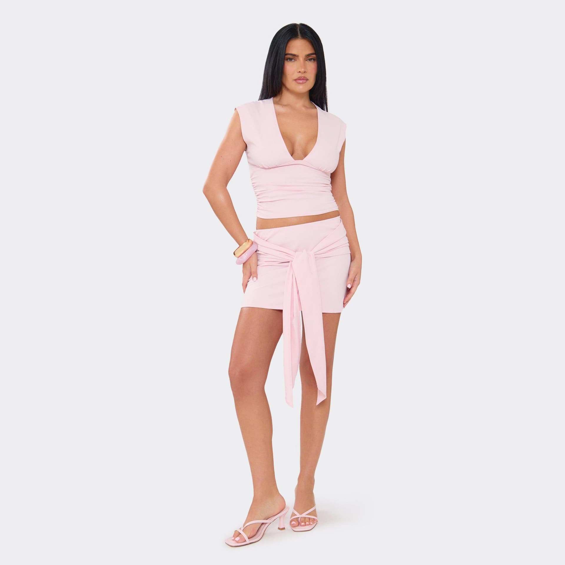 EGO Mid Waist Tie Drape Mini Skirt In Pink, Women's Size UK 6