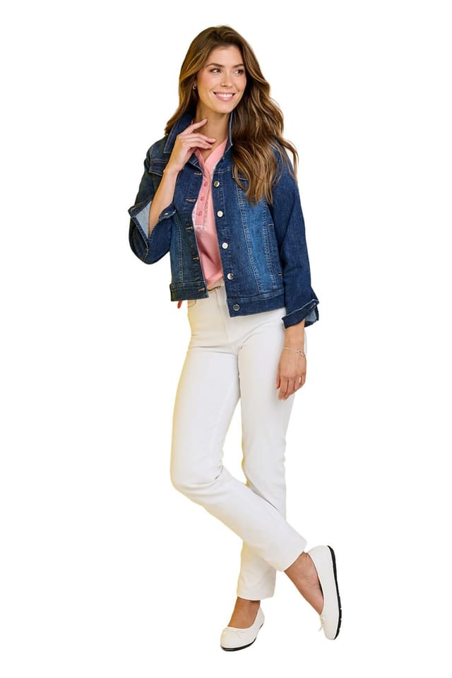Amber Amber Stretch Cotton Western Style Jacket, Classic & Versatile Women's in Blue - 3