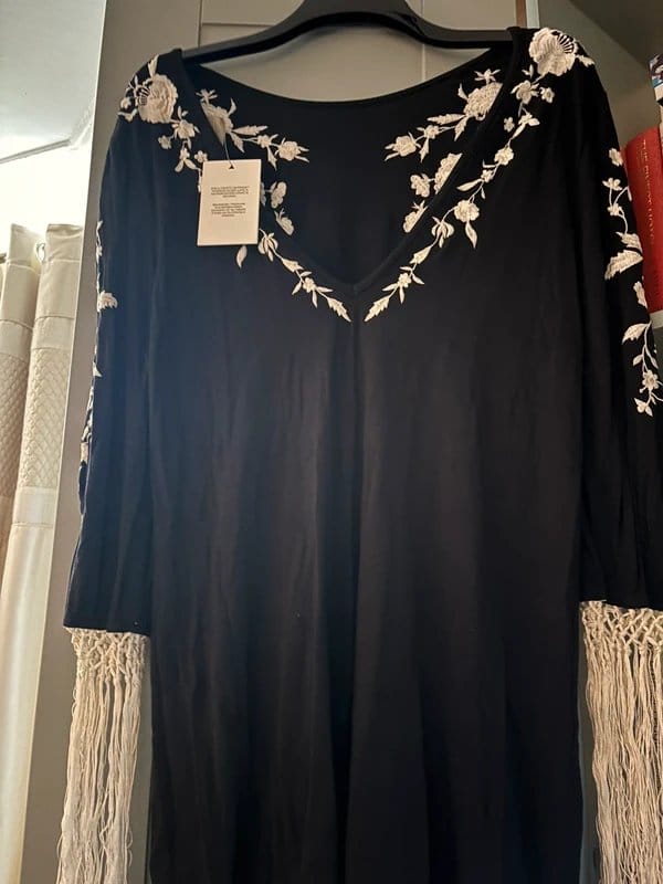 ASOS Black Embroidered Mini Dress with Tassels