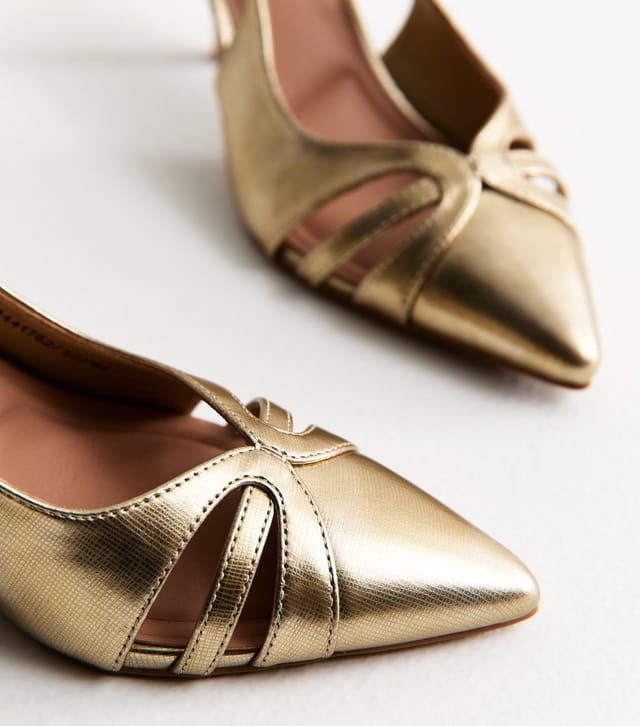 New Look Women's Gold Faux Leather Cut Out Slingback Court Shoes Vegan New Look - 3