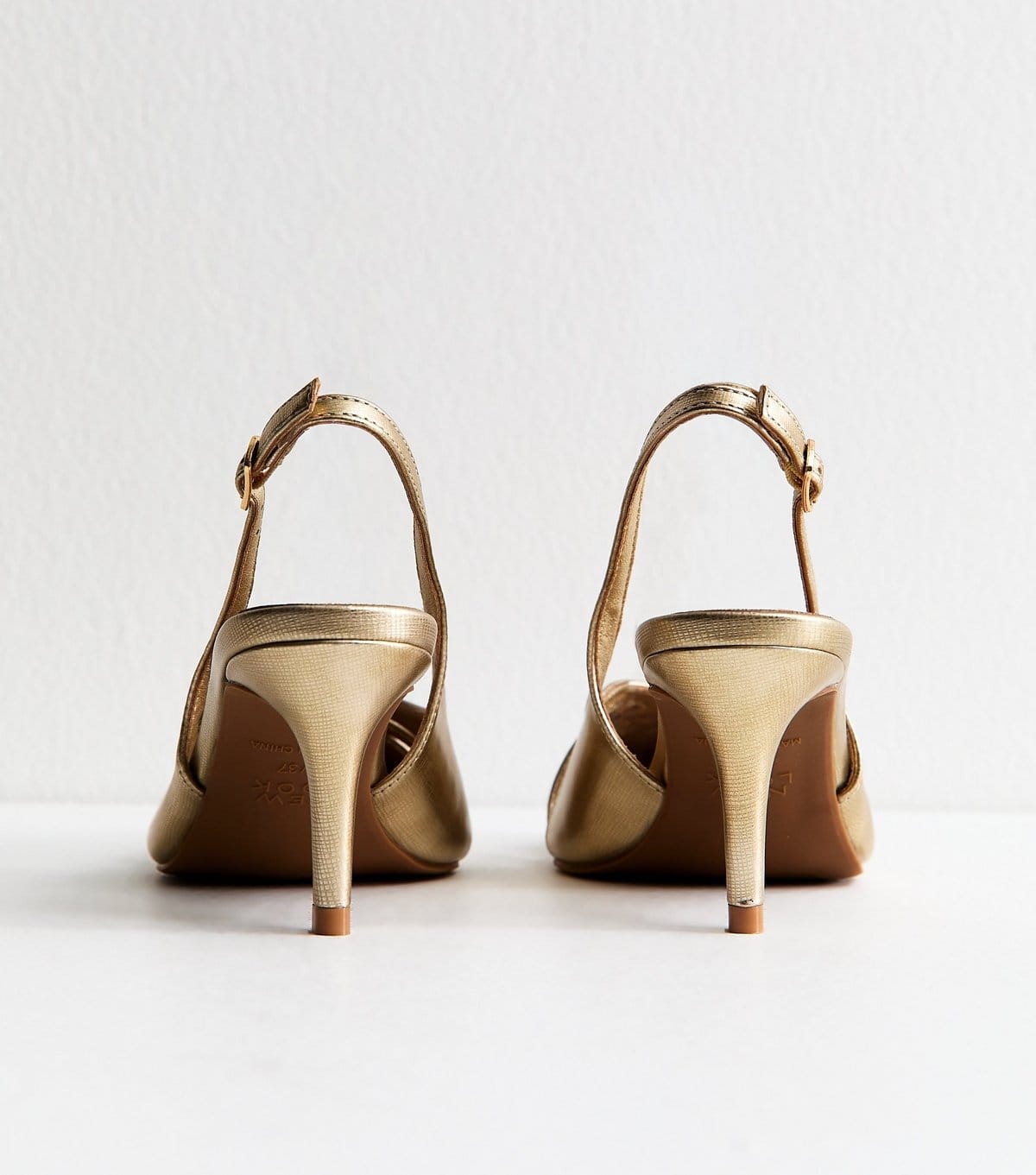 New Look Women's Gold Faux Leather Cut Out Slingback Court Shoes Vegan New Look - 4