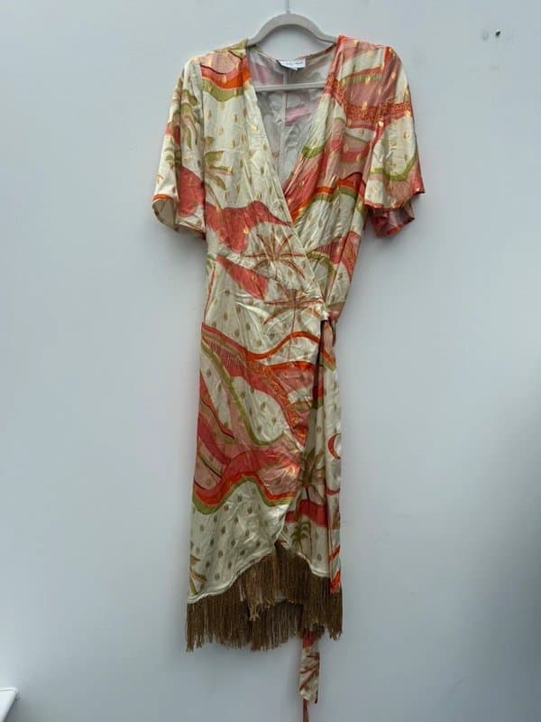Never Fully Dressed Never Fully dressed Pastel palm ceryes wrap midi dress RRP£149