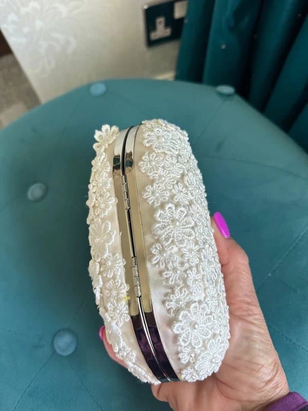 New Look Cream lace and pearl clutch immaculate
