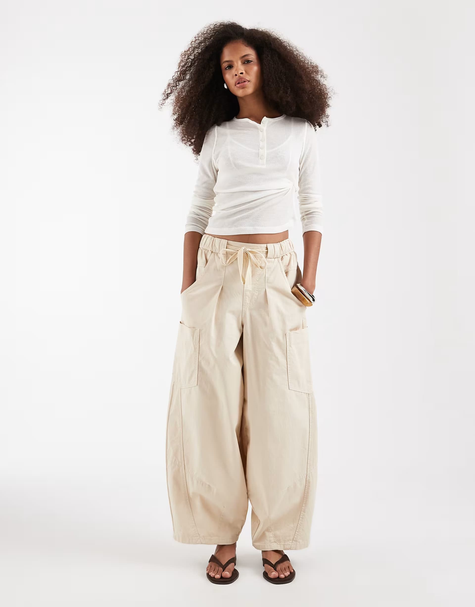 ASOS ASOS DESIGN Pull-On Barrel Trousers in Cream