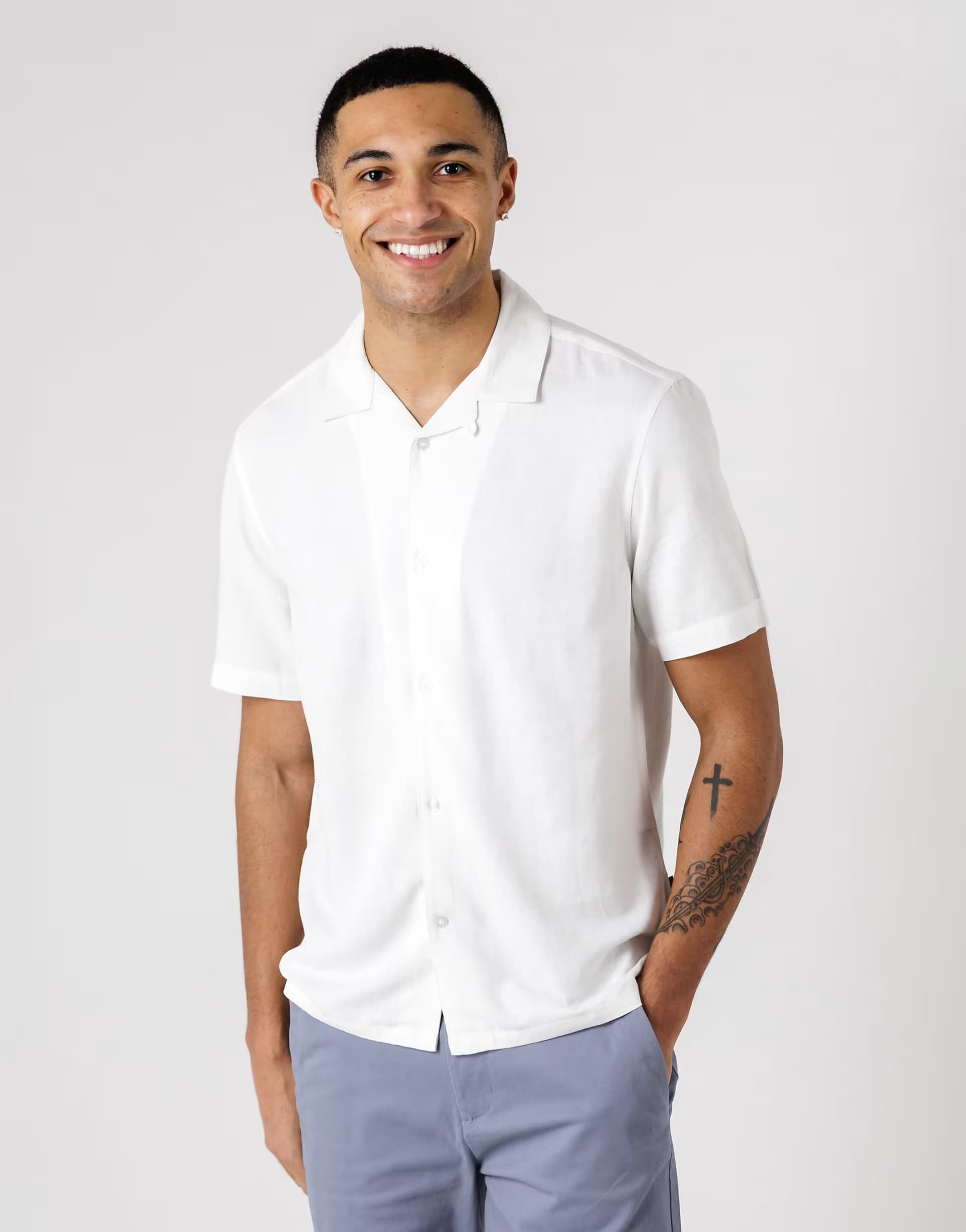 ASOS French Connection Linen blend short sleeve revere collar shirt in white