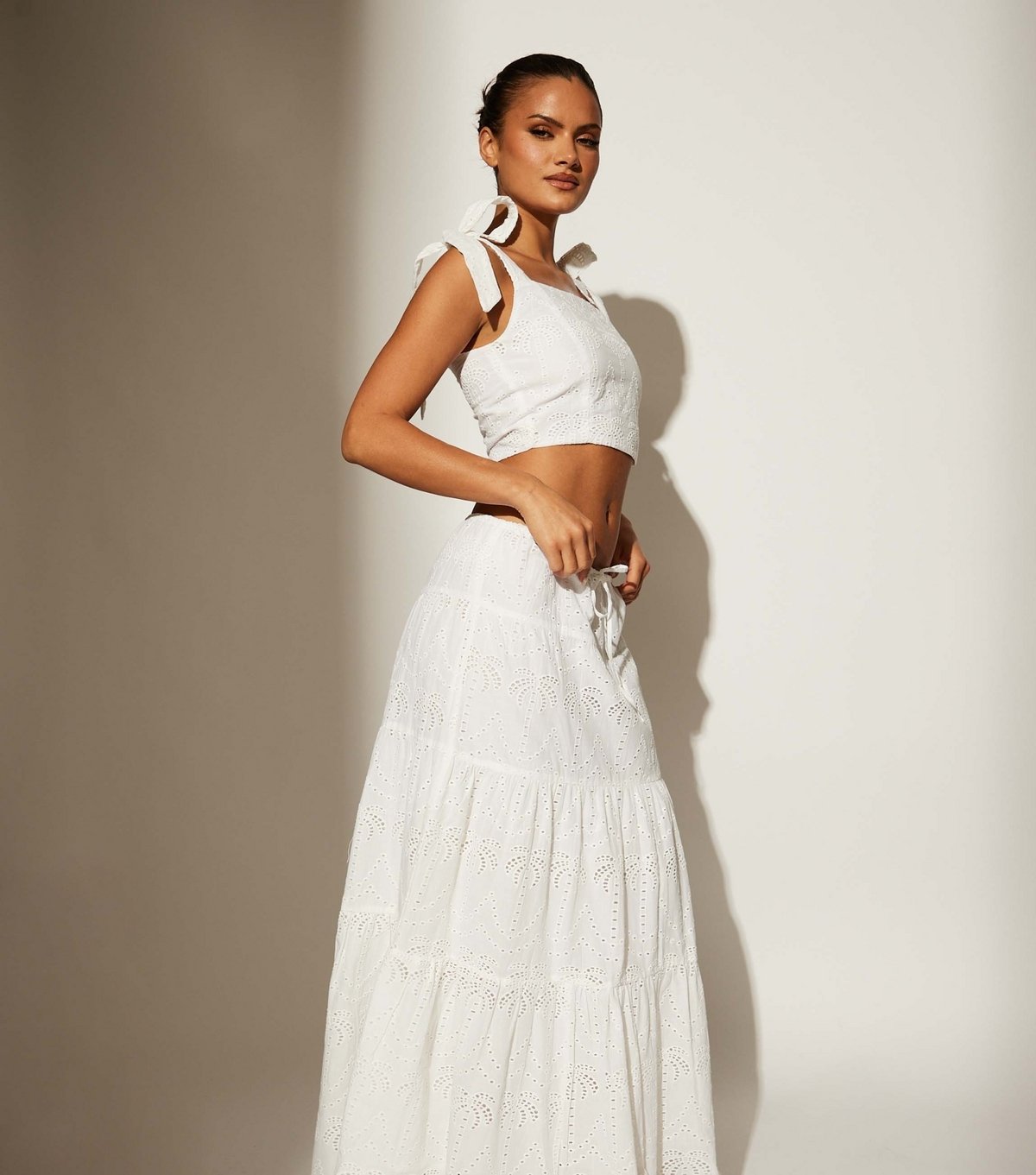 South Beach Women's White Cotton Tie Shoulder Broderie Anglaise Top South Beach New Look - 3