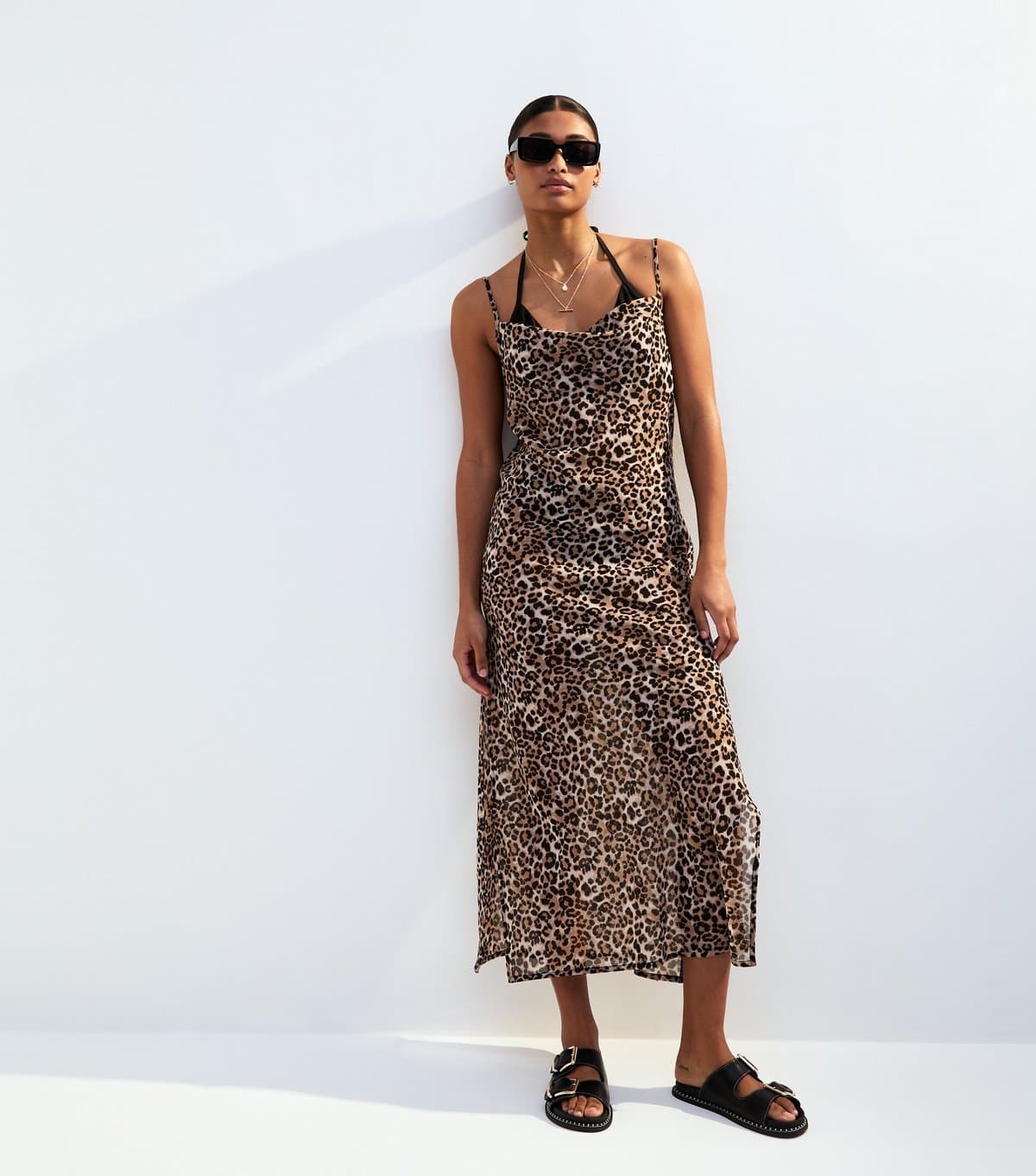 New Look Women's Brown Leopard Print Maxi Dress Cover Up New Look