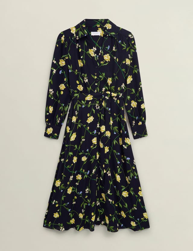 Hobbs London Hobbs London Women's Everly Long Sleeve V-Neck Midi Dress in Dark Navy - 2
