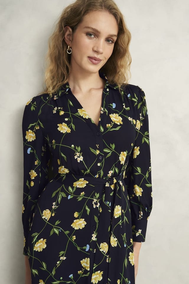 Hobbs London Hobbs London Women's Everly Long Sleeve V-Neck Midi Dress in Dark Navy - 3