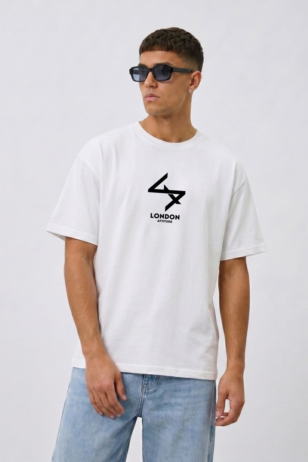 LONDON ATTITUDE London Attitude Men's White Oversized Heavyweight Cotton T-Shirt