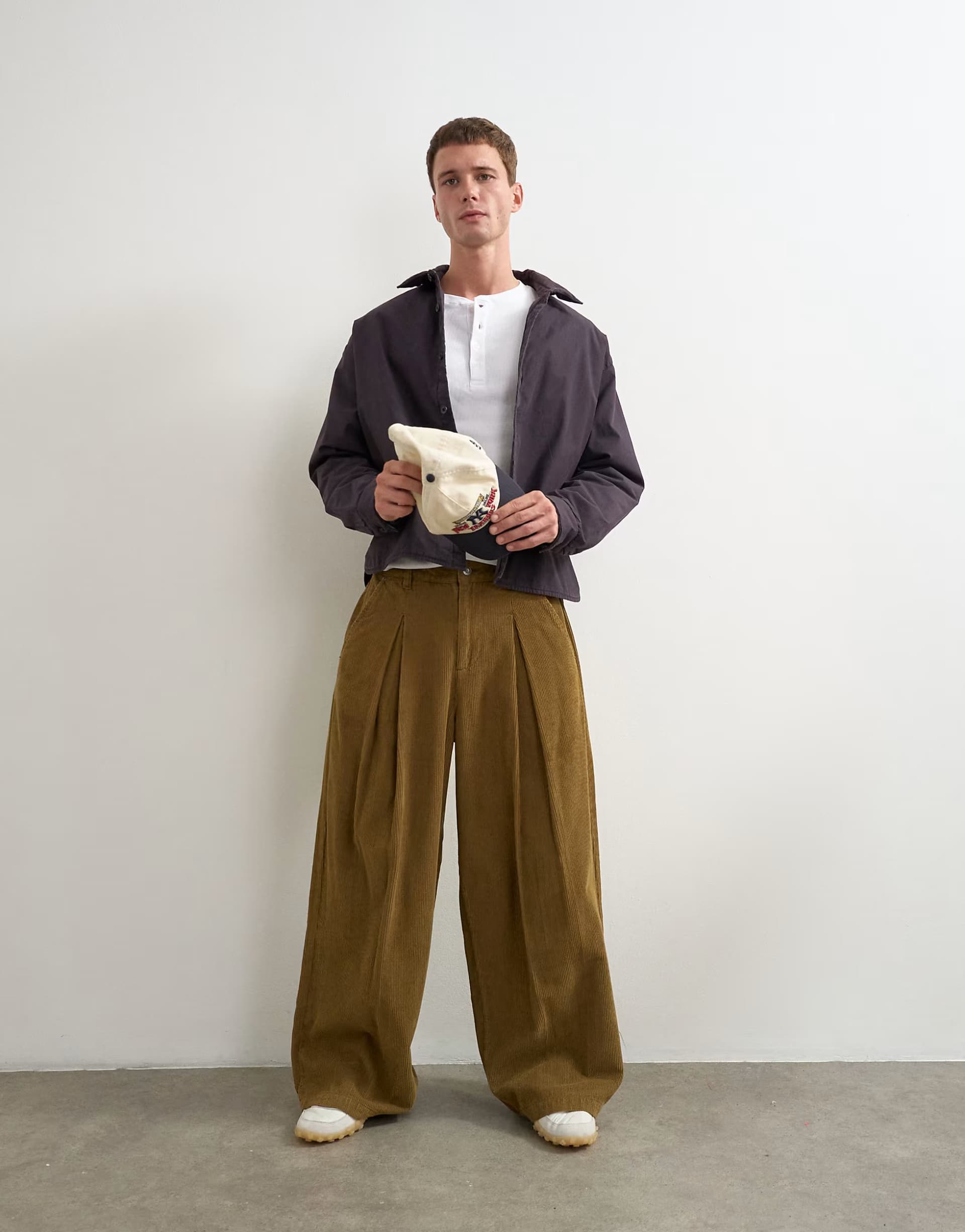 ASOS Topman balloon fit cord trouser with pleats in camel
